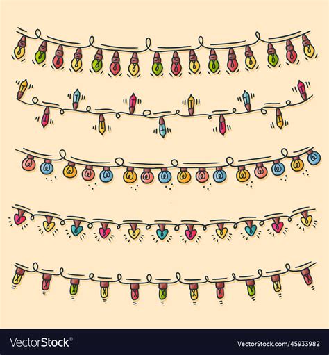 Christmas lights collection handdrawn cute Vector Image