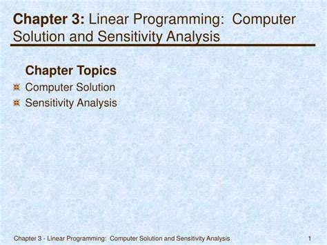 Ppt Chapter 3 Linear Programming Computer Solution And Sensitivity Analysis Powerpoint