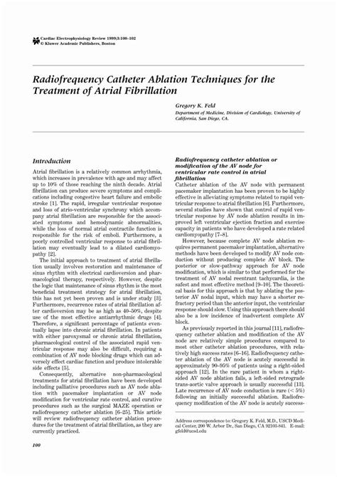 Pdf Radiofrequency Catheter Ablation Techniques For The Treatment Of