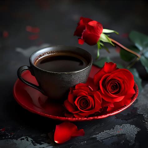red rose  cup  coffee premium ai generated image