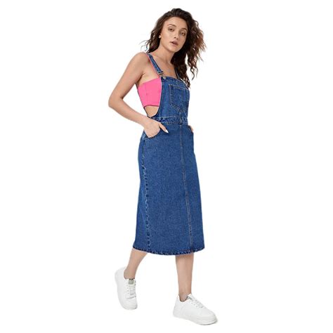 Custom Make Knee Length Denim Overall Skirt For Women