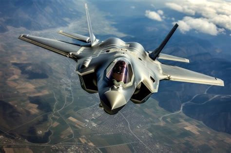 Premium AI Image | one F35 stealth fighter flew in the air