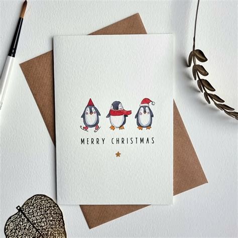 Personalised Christmas Penguin Cards Handmade Watercolour - Etsy