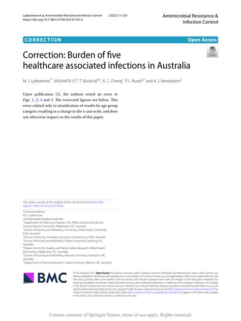 Pdf Correction Burden Of Five Healthcare Associated Infections In