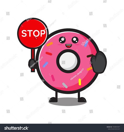 Cute Donut Mascot Stop Sign Cute Stock Vector Royalty Free