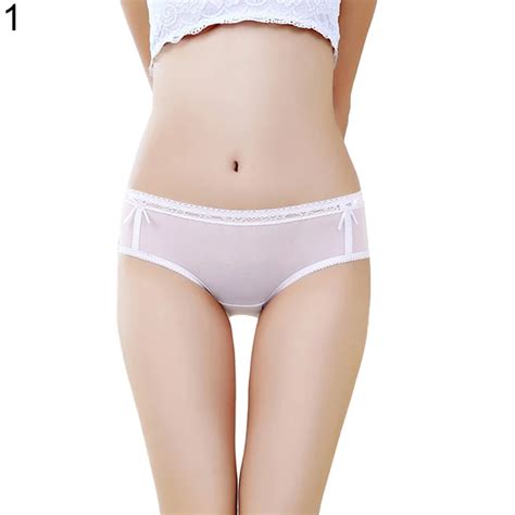 2017 Womens Sexy See Through Mesh Low Rise Briefs Solid Sheer Panties