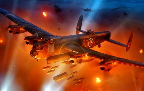 Wallpaper night, Fire, Avro, heavy bomber, the beams from the ...