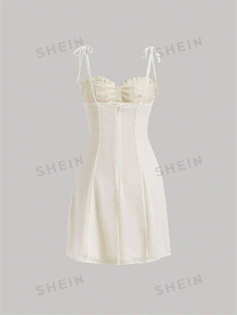 Shein Mod Vestido De Tirantes Unicolor Ribete Fruncido Pecho Con