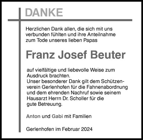 Traueranzeigen Von Franz Josef Beuter Augsburger Allgemeine Zeitung