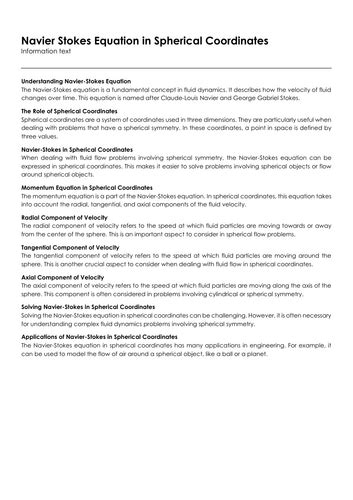 Navier Stokes Equation in Spherical Coordinates | Teaching Resources