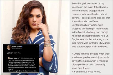 It Was Unintentional Richa Chadha Apologises After Deleted Galwan