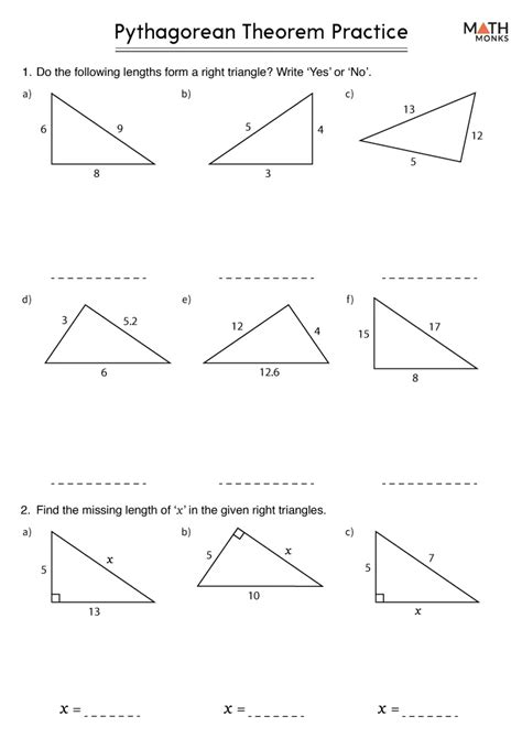 Pythagorean Theorem Worksheets Math Monks