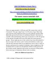 HSA 515 Midterm Exam Part 1 Doc HSA 515 Midterm Exam Part 1 Click