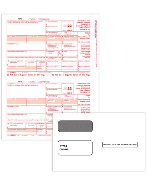 1099-R Federal Copy A Laser sheet with envelopes