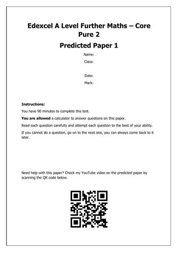 A Level Further Maths Core Pure 2 Predicted Paper Teaching Resources