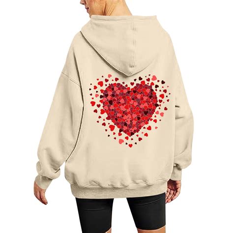 Tobchonp Valentines Day Graphic Hoodies For Women Love Heart Pattern