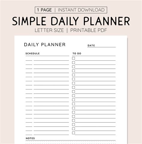 Minimalist Daily Planner Printable PDF, Simple Daily Overview Work From ...