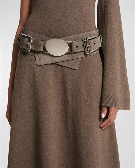 Michael Kors Suede Double Buckle Wide Hip Belt Mocha Editorialist