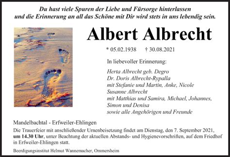 Traueranzeigen Von Albert Albrecht Saarbruecker Zeitung Trauer De