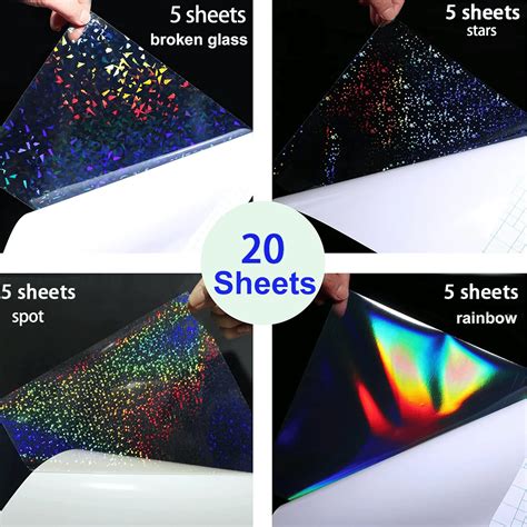 20 Folhas de Papel Adesivo Holográfico Tamanho A4 Vinil Transparente