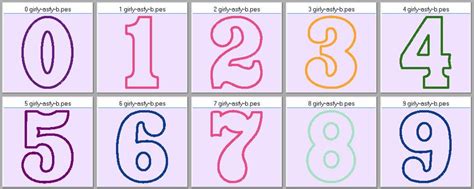 Number Set 0 9 Girly Plain Birthday Applique 4x4 And 5x7 Etsy