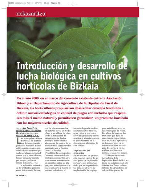 Introducción y desarrollo de lucha biológica en cultivos