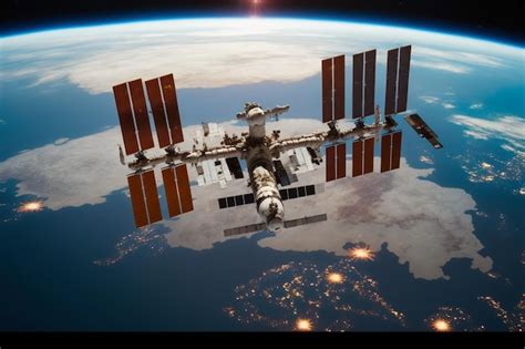 Premium Photo International Space Station Flies Around Planet Earth