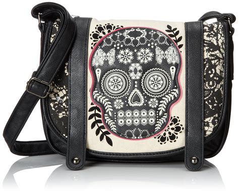 Loungefly Faux Leather Black Lace Sugar Skull With Fushia Crossbody