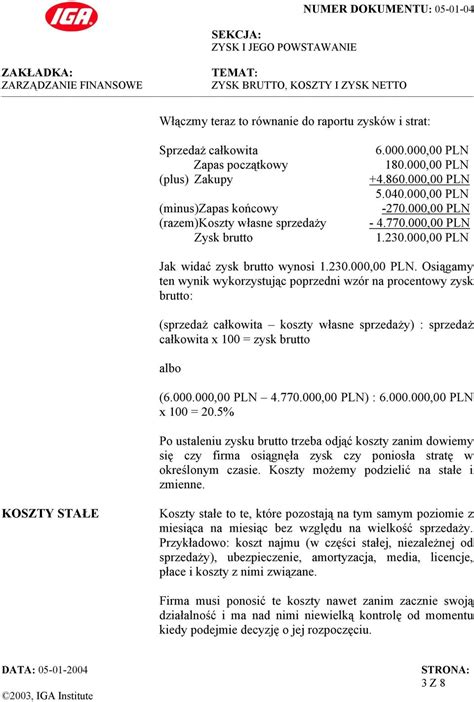 ZYSK BRUTTO KOSZTY I ZYSK NETTO PDF Darmowe Pobieranie