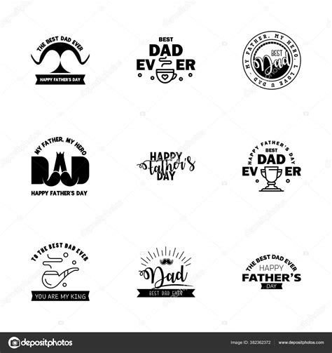 Set Fathers Day Black Design Elements Editable Vector Design Elements