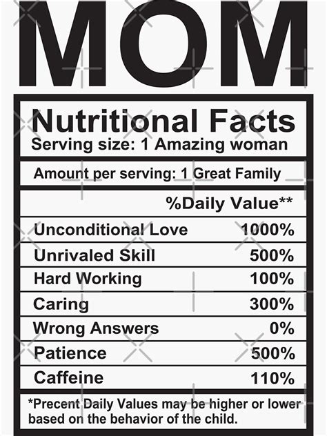 Bonus Mom Nutritional Facts Sticker For Sale By Walid Farroj Redbubble