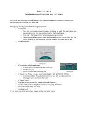 PHY 211 Lab 3 Acceleration On Incline And Flat Track Manual Pdf PHY