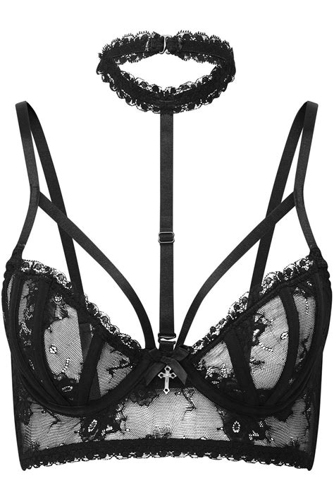 Soutien Gorge En Dentelle Noire Avec Sangles Et Croix Bloodbath