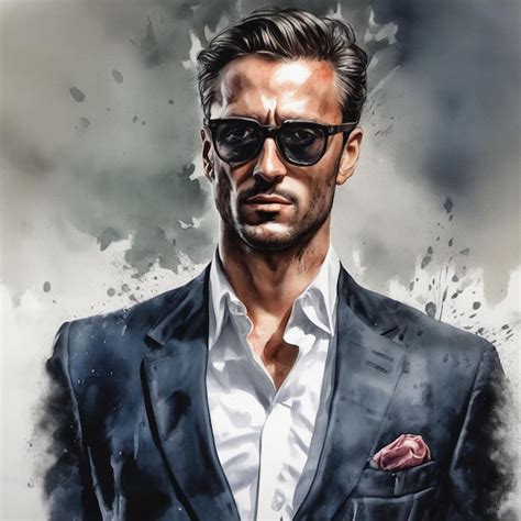 Ultra Realista Elegante Homem Bonito Italiano Arte Em Aquarela Retrato