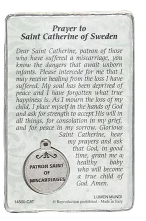 St Catherine Of Sweden Prayer Card With Medal Patron Saint Of