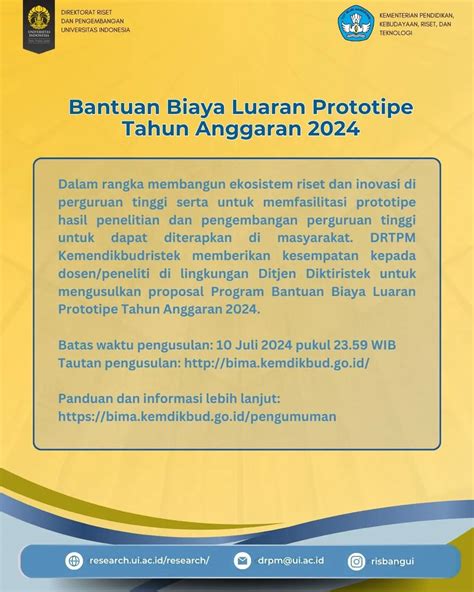 Program Bantuan Biaya Luaran Prototipe Tahun Anggaran 2024 Direktorat