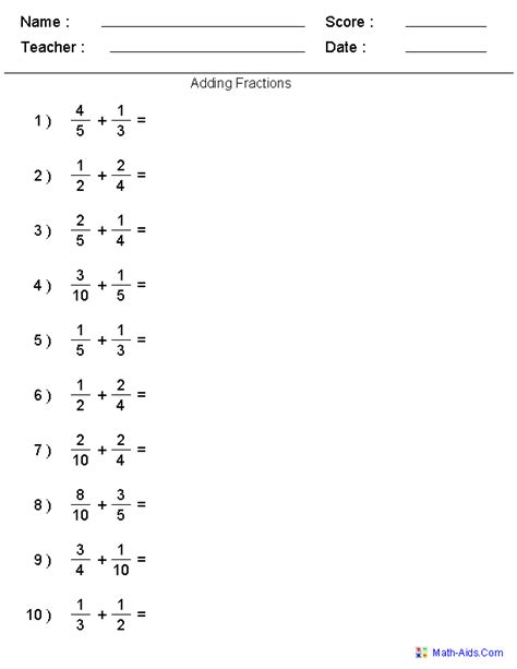 Adding Like Fractions Worksheets