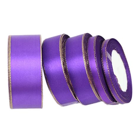 Yards Lot Purple Gold Edge Satin Ribbon High Quality Gift