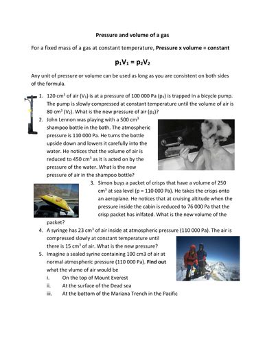 Boyles Law Worksheet Teaching Resources