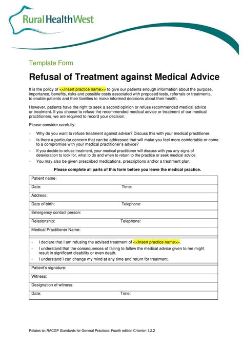 Free Printable Against Medical Advice Form Templates Pdf