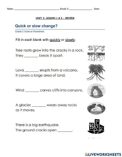 Quick Vs Slow Changes Of Earth Worksheet Live Worksheets Worksheets