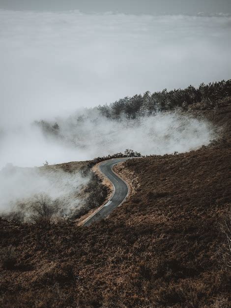 Free Photo Vertical Shot Of A Road Leading Through Foggy Landscapes