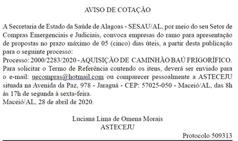 Secretaria da Saúde de Alagoas faz cotação de preço para aquisição de