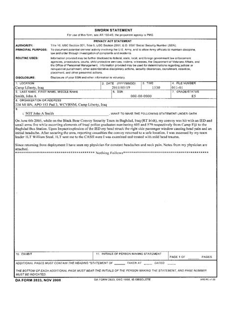 Army Sworn Statement Form 2 Free Templates In Pdf Word Excel Download