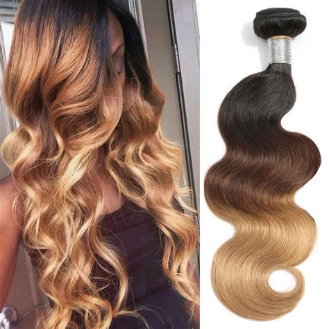 Lumiere Hair Ombre Brazilian Hair Weave Bundles Body Wave 3 Tone T1B 4