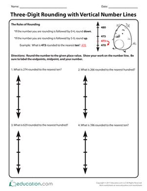 Three Digit Rounding With Vertical Number Lines Worksheet Education