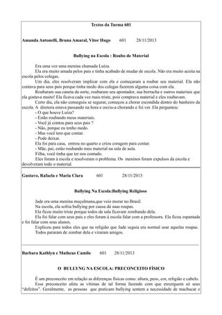 Textos sobre bullying dos alunos do 6º ano PDF