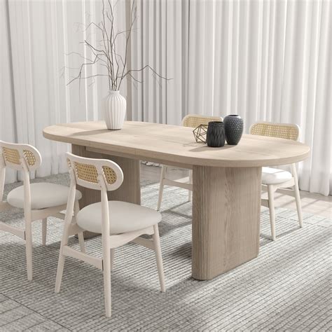 Dining Set 63 79 Japandi Oval Extendable Dining Table Whitewash With