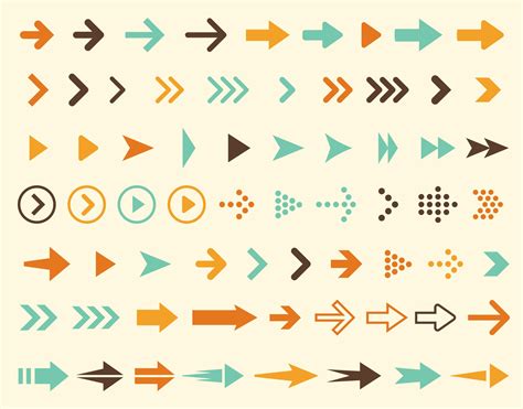 Collection Of Arrows Icons In Retro Style And In Vintage Colors Large