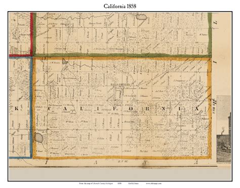 California Michigan 1858 Old Town Map Custom Print Branch Co Old Maps